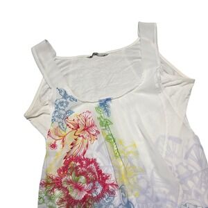 Desigual Tank Top White Floral Print Sleeveless Layered Casual Womens Large